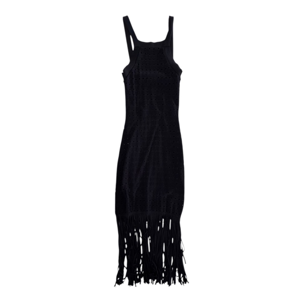 HOUSE OF HARLOW 1960 - CROCHET DRESS WITH LONG FRINGES  - BLACK -XS
